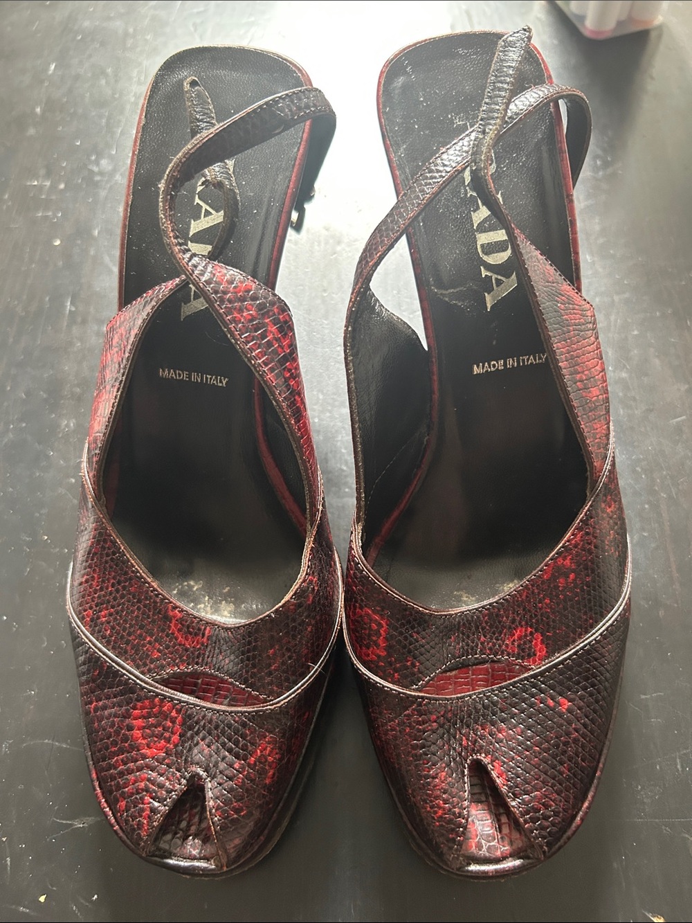 Vintage Prada Y2K Snakeskin Platform Slingbacks w/ Original Dustbag